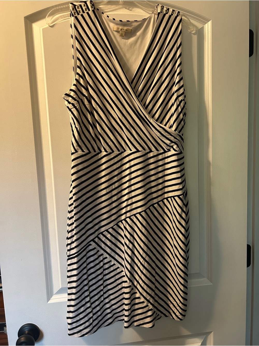 41 Hawthorn Black and White Striped Sleeveless Wrap Midi Dress